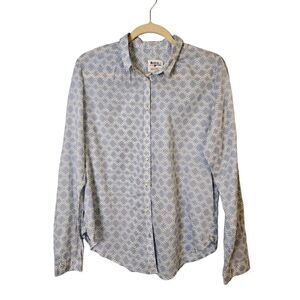 Holding Horses light blue and white printed button up shirt. Size 10.